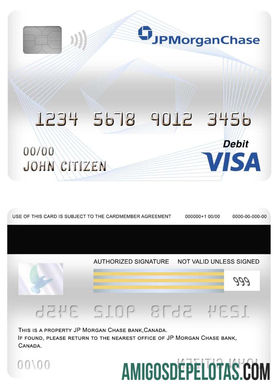 Cartão de débito Visa do Canadá JP Morgan Chase Bank baixar para verificação